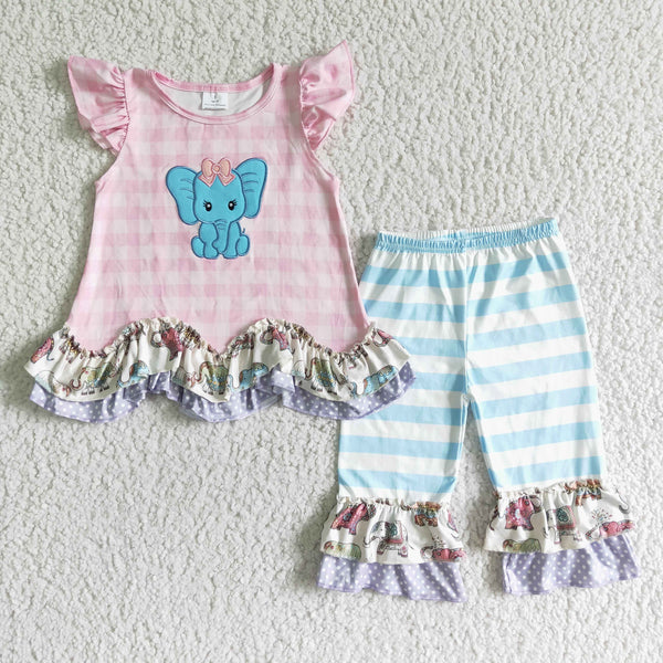 GSSO0104 kids clothes elepant applique fall spring set-promotion 2025.2.15 $5.5