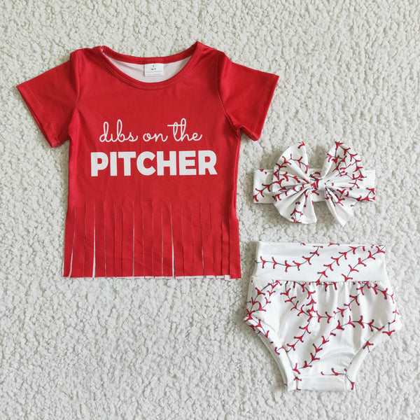 girl clothing girl red baseball summer bummies set-promotion 2024.6.8 $5.5