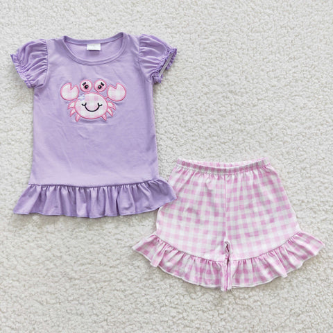 GSSO0135 baby girl clothes crab embroidery summer outfits-promotion 2024.6.8 $5.5