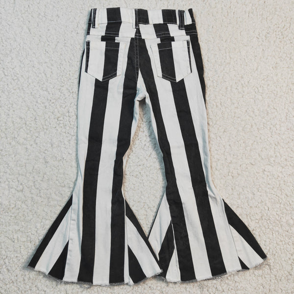 P0046 kids clothes girls black stripe jeans bell bottom pant flare jeans