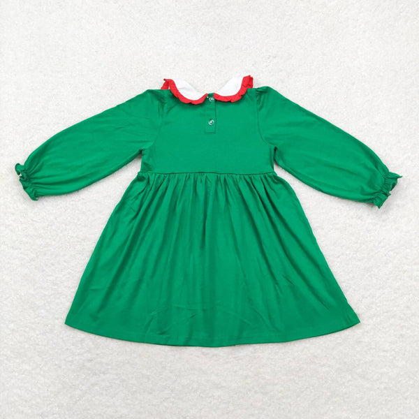 GLD0559 RTS toddler girl clothes smock green tree girl christmas dress