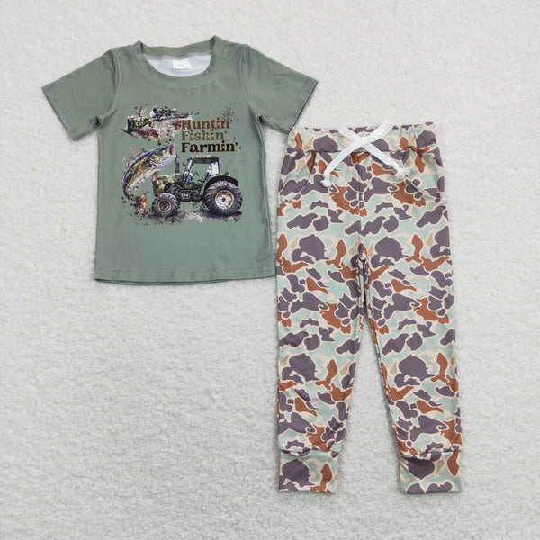 BSPO0339 baby boy clothes boy fall outfit toddler camo outfit tractor set  hunting clothes