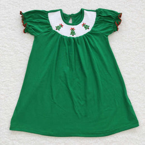 GSD0432 3-6M to 8-9T toddler girl clothes smock green girl christmas dress