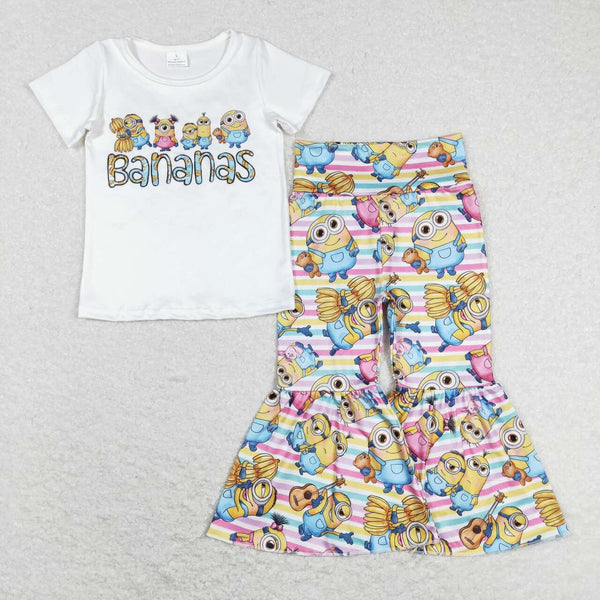 GSPO1188 baby girl clothes banana minion girl bell bottoms outfits