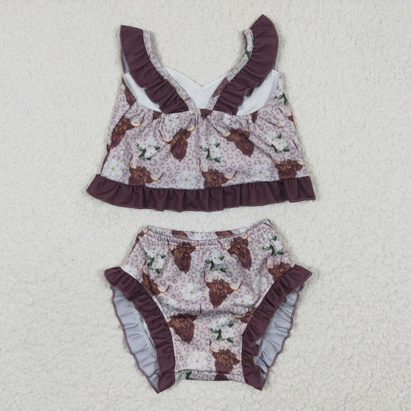 S0103  toddler girl clothes brown summer swimsuit swimwear