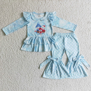 GLP0261 baby girl clothes snowman blue ruffles winter outfits