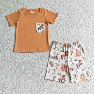 BSSO0072 kids clothing horse pocket summer set