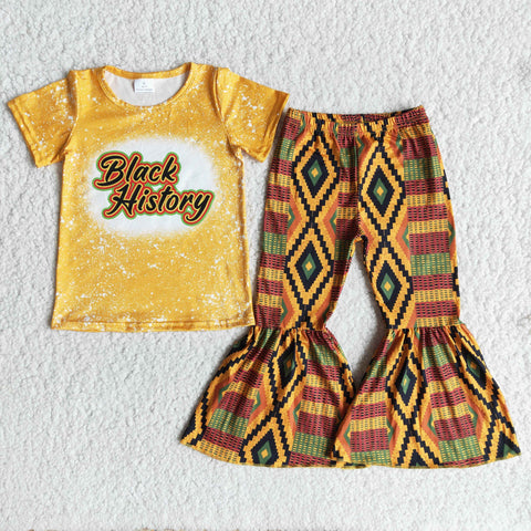 girl yellow black history short sleeve fall spring set