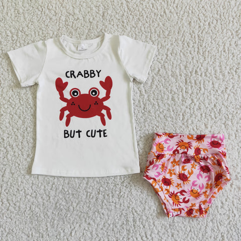 B9-24 girl crabby but cute short sleeve bummies set-promotion 2024.5.25 $2.99