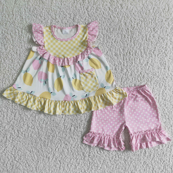 GSSO0073 kids clothing summer girl lemon flutter sleeve set-promotion 2024.5.18 $5.5