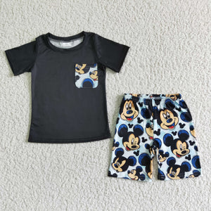 BSSO0053 kids clothing black boy pocket cartoon set-promotion $5.5 2024.4.13