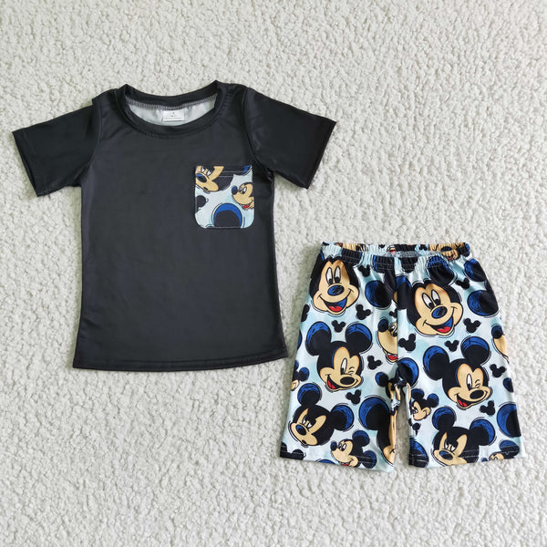 BSSO0053 kids clothing black boy pocket cartoon set-promotion $5.5 2024.4.13