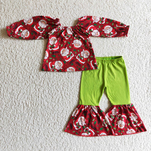 GLP0159 red santa claus kid clothes girl bell bottom kids christmas outfit-promotion 2024.10. 12 $5.5