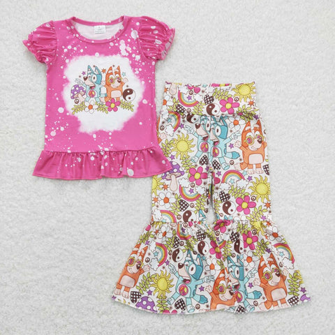 GSPO1375 RTS baby girl clothes cartoon dog girls bell bottoms outfit fall spring set