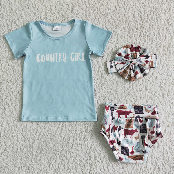 kids clothing country gril light blue bummies short sleeve set headwears-promotion 2024.6.8 $5.5