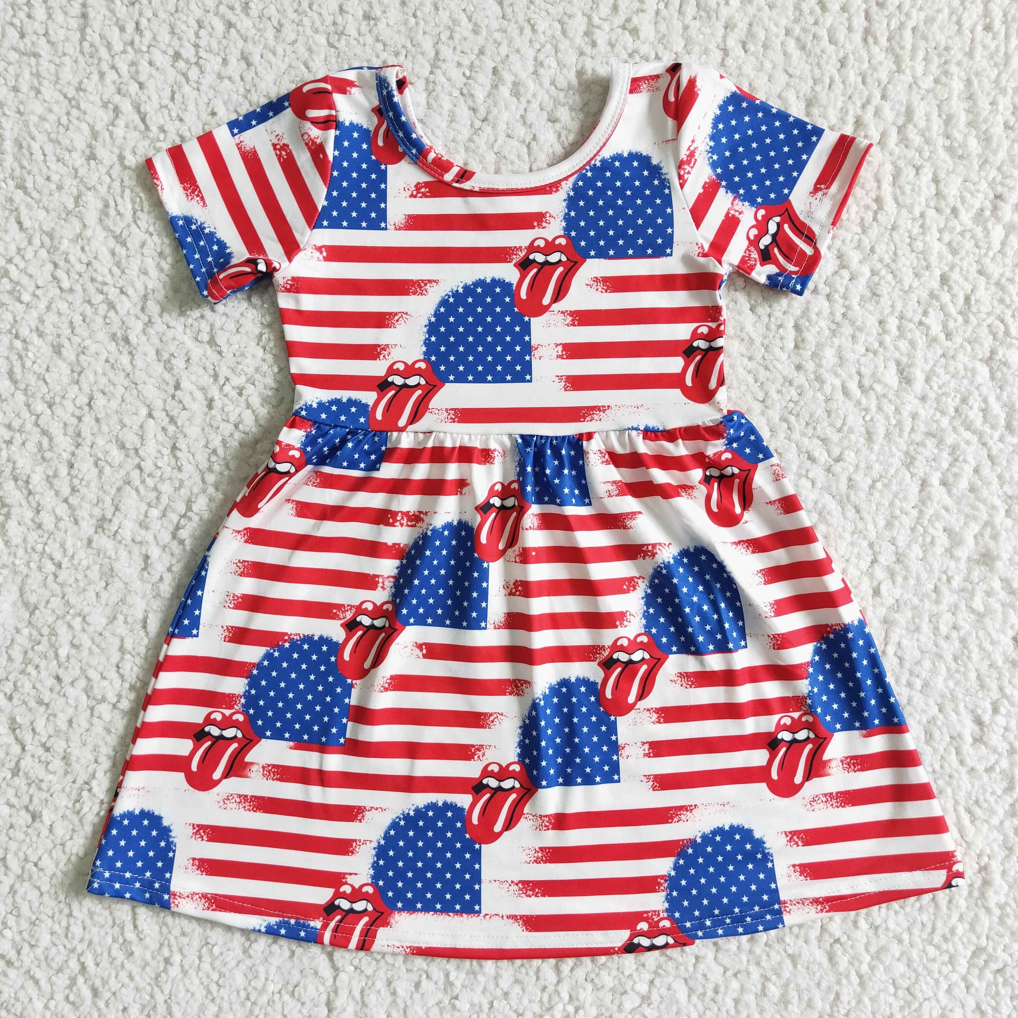 GSD0082 RTS kids clothing july 4th short sleeve dress-promotion 2024.5.3 $5.5