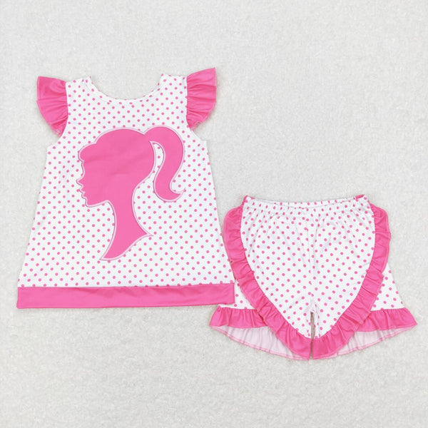 GSSO0384 baby girl clothes hot pink girl summer shorts set