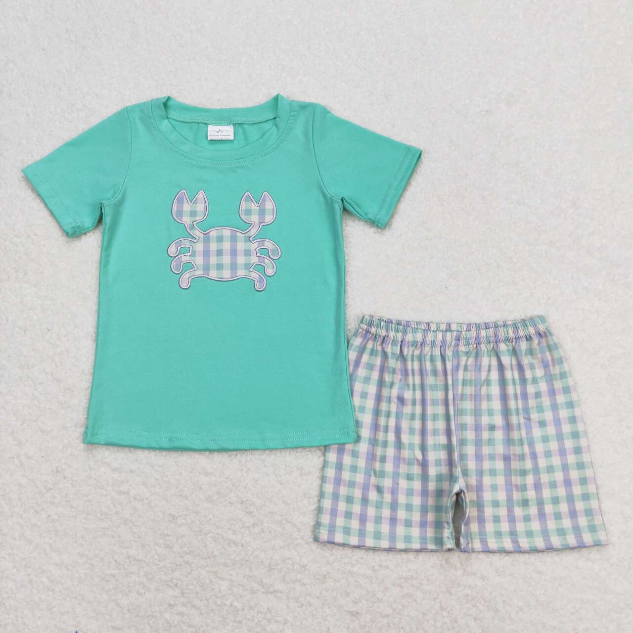 BSSO0638 RTS baby boy clothes embroidery Crab toddler boy summer outfit