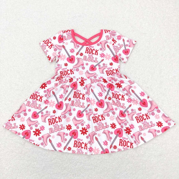 GSD0624 baby girl clothes girl rock pink summer dress western clothes toddler valentines day dress