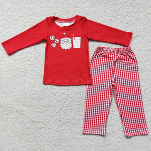 6 C11-3 boy red santa claus plaid christmas winter long sleeve set-promotion 2023.11.11