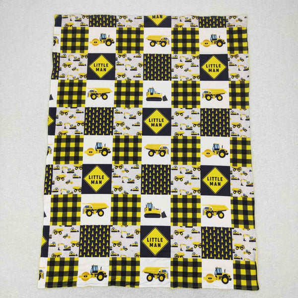BL0101  baby newborn blanket Engineering vehicle yellow minky blanket