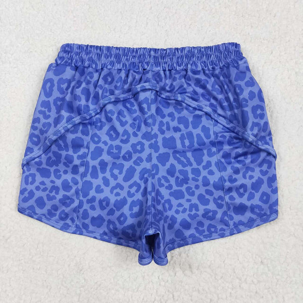 RTS Mummy and me matching blue leopard print adult women summer yoga shorts atheletic clothes