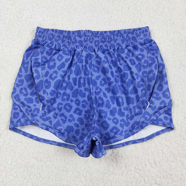 RTS Mummy and me matching blue leopard print adult women summer yoga shorts atheletic clothes