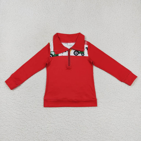 BT0347 toddler boy clothes red tractor boy winter zipper top-promotion 2025.1.18 $4.5