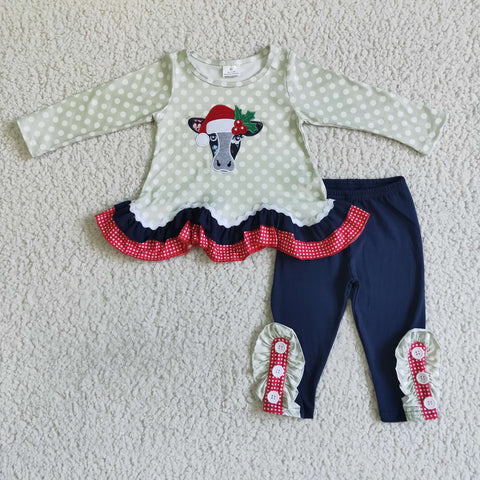 GLP0036 girl christmas winter cow long sleeve set