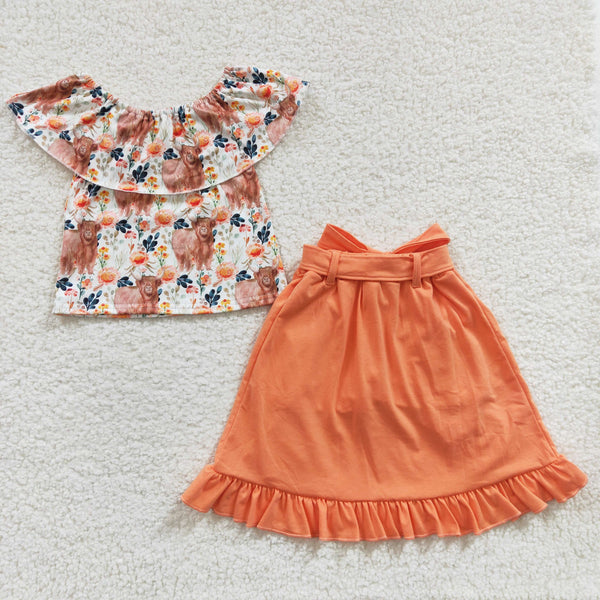 GSSO0184 kids clothes girls summer outfits orange floral skirt set