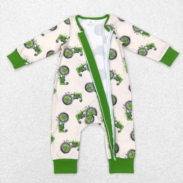 LR0717 USA warehouse 25.6.12 RTS baby boy clothes green tractor boy winter romper