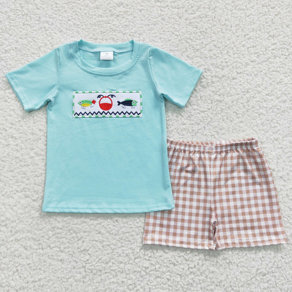 BSSO0262 RTS baby boy clothes embroidery fish boy summer outfit