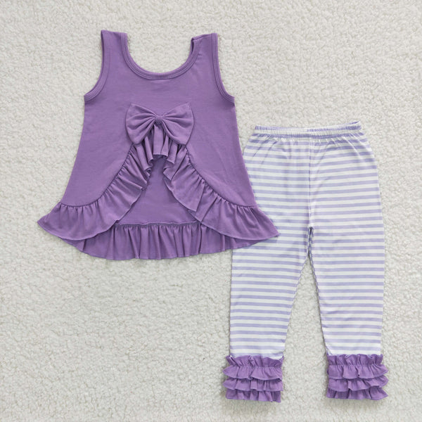 GSPO0506 kids clothes girls purple bow fall spring outfit