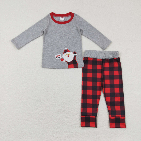 BLP0334 toddler boy clothes santa claus embroidery boy christmas outfit