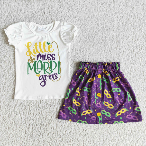 E5-5 toddler girl clothes little miss Mardi Gras Skirt Outfit