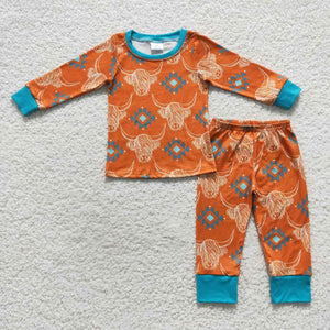 BLP0206 toddler boy clothes highland cow winter pajamas set