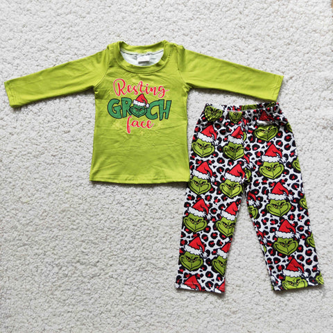 girl winter green christmas long seelve set