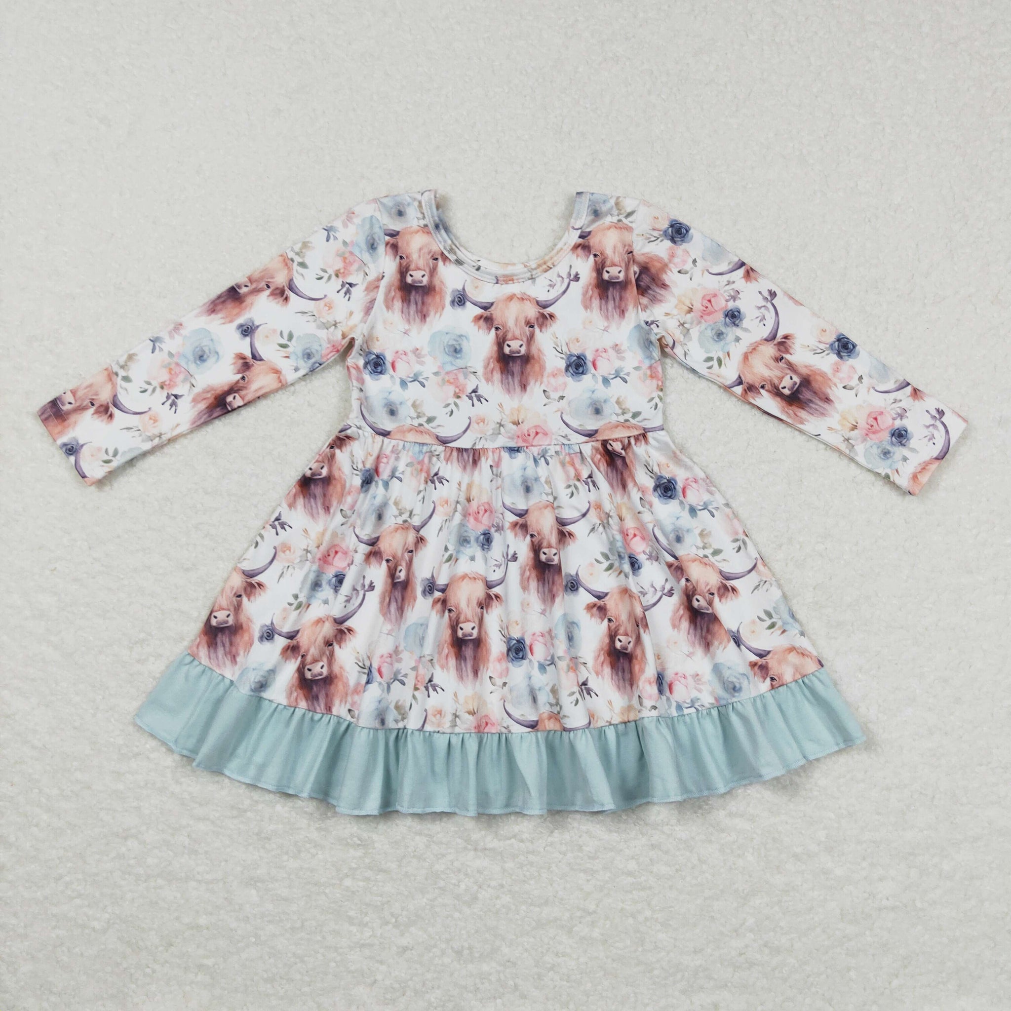 GLD0412 baby girl clothes highland cow floral girl winter dresses-promotion 2025.1.4 $5.5