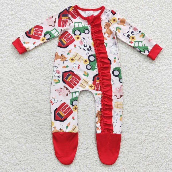 LR0378 baby clothes red farm winter romper