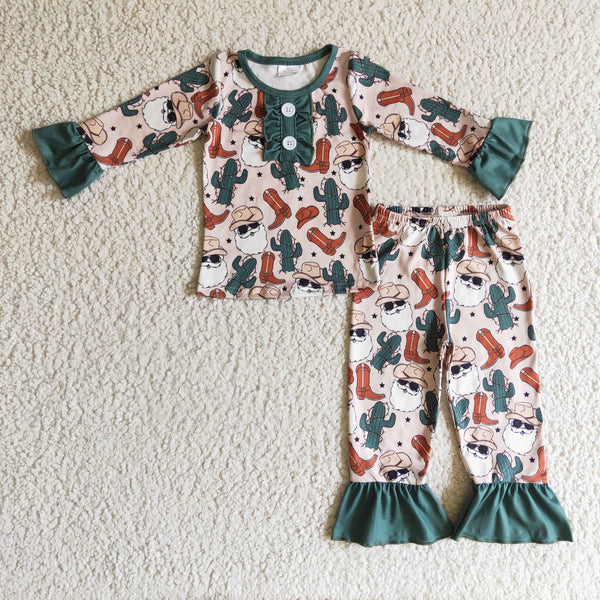 sleepwear green santa claus shoes matching pajamas set