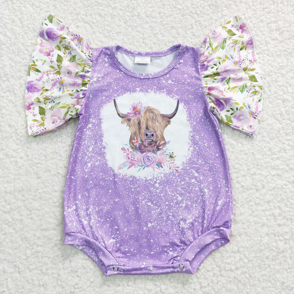 SR0118 baby girl clothes purple floral summer bubble
