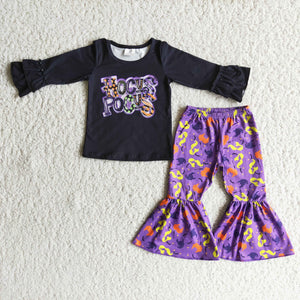 girl halloween black top purple pants set