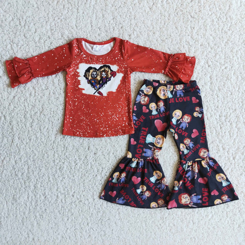 girl halloween red ture love long sleeve set