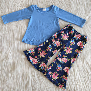 6 A25-3 girl blue floral bell pants winter long sleeve set--promotion 2024.12.7 $2.99