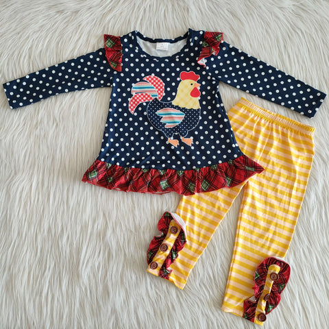 6 A28-16 RTS girl winter navy rooster farm winter long sleeve set--promotion 2024.12.7 $2.99