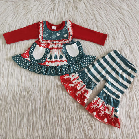 6 B9-36 girl red christmas long sleeve pocket set