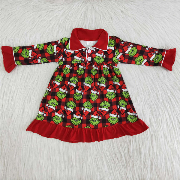 Girl winter long sleeve red christmas dress pajamas gown