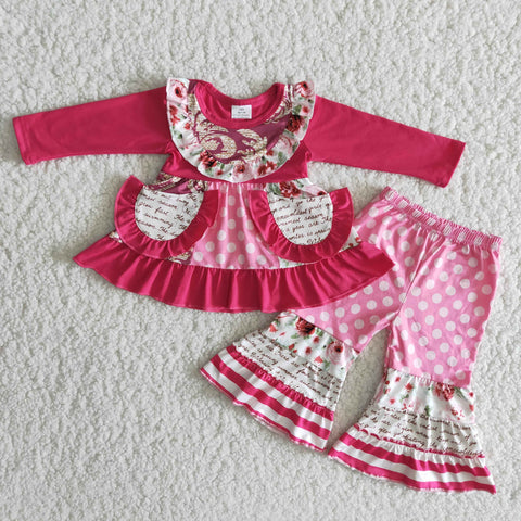 girl winter hot pink pocket long sleeve set