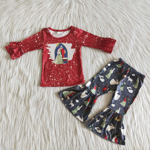 girl red jesus nativity winter long sleeve set