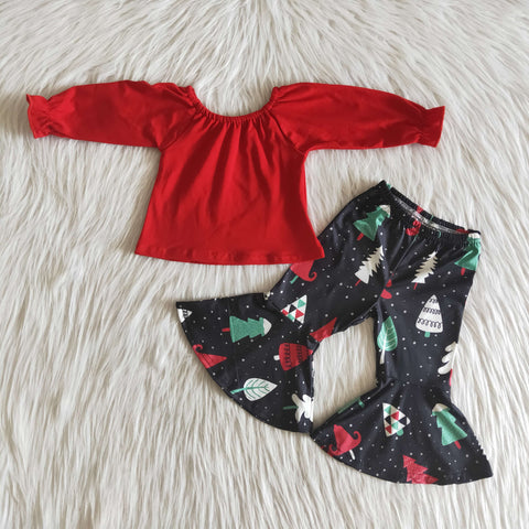 6 A24-5 toddler girl clothes red tree christmas outfits - -promotion 2024.11.9 $2.99